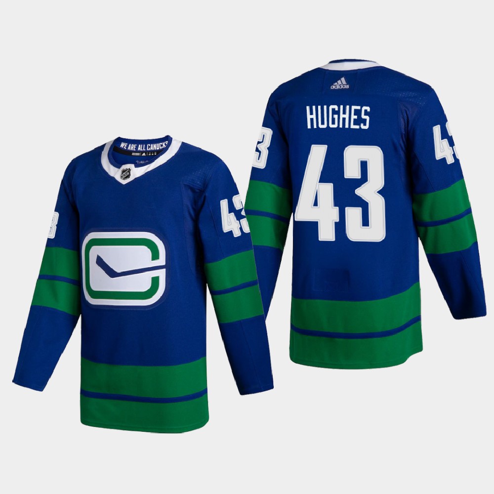 Vancouver Canucks #43 Quinn Hughes Men Adidas 2020 Authentic Player Alternate Stitched NHL Jersey Blue->vancouver canucks->NHL Jersey